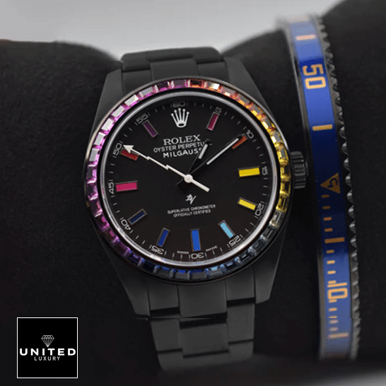 Rolex Milgauss Sapphire Bezel 1 Rolex Milgauss Black Venom 116400 Rainbow Stick Dot Black Case Replica