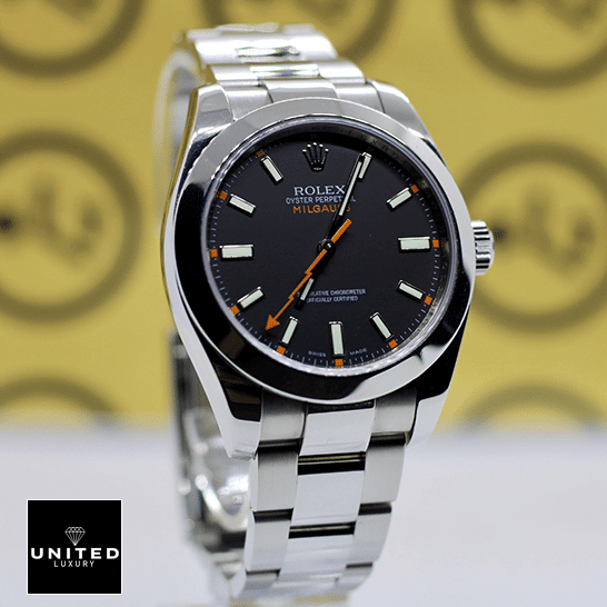 Rolex Milgauss Black 116400 Replica 2 Rolex Milgauss 116400 Stainless Steel Case & Bracelet Black Dial Replica Left Side