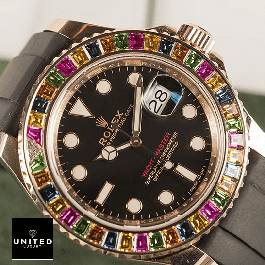 Rolex Perpetual Yacht-Master Gem-Set Bezel 116695 SATS Replica 5 Rolex Perpetual Yacht Master Black Dial Replica leather bracelet