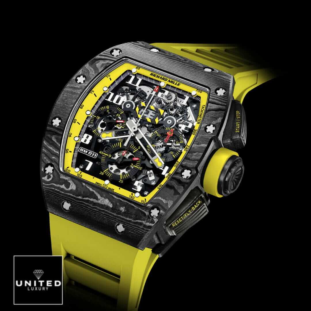 Richard Mille Black Bezel Yellow Bracelet Replica black background